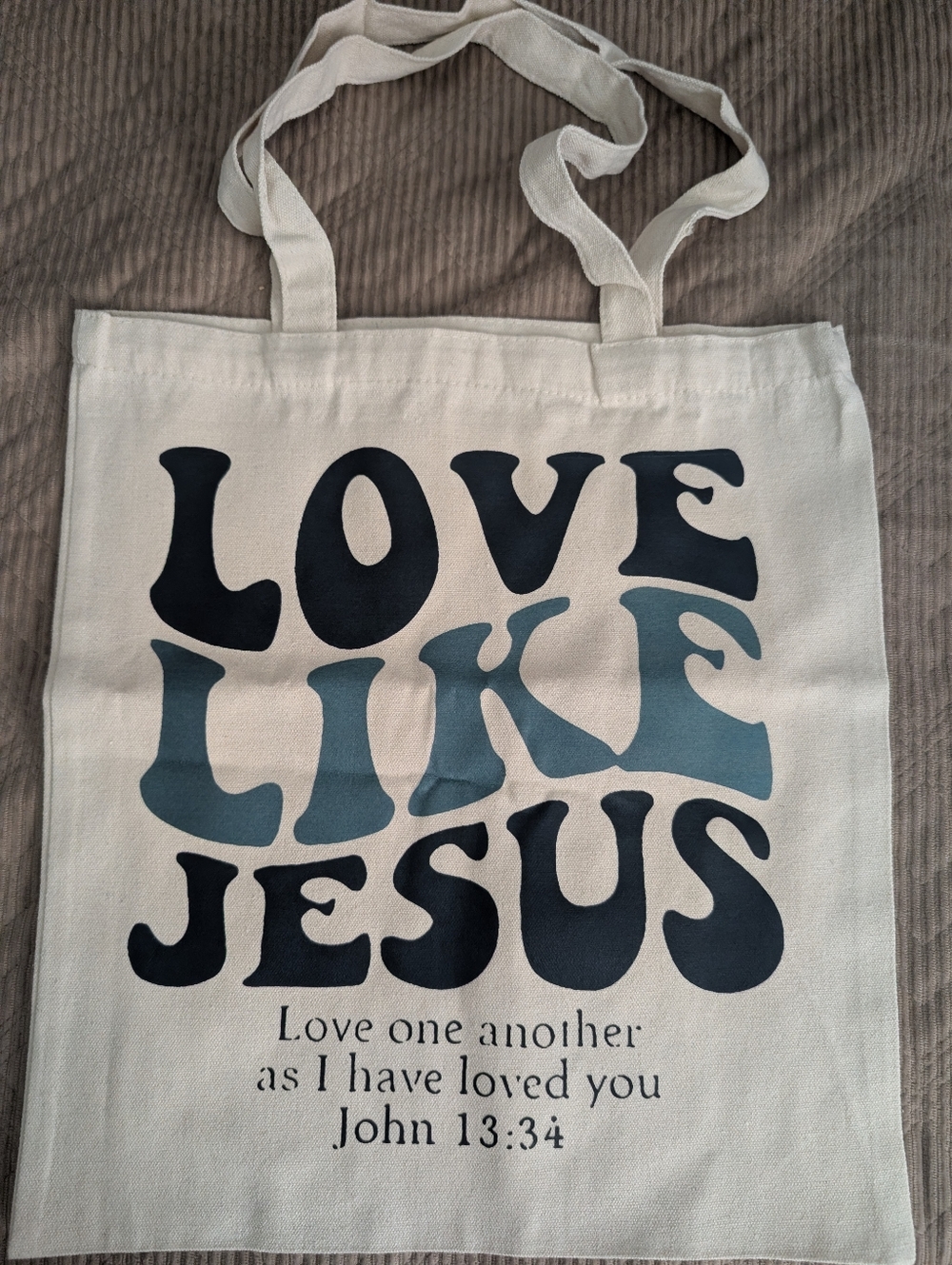 Canvas Tote Bag "Love Like Jesus" - Blue & Black Lettering